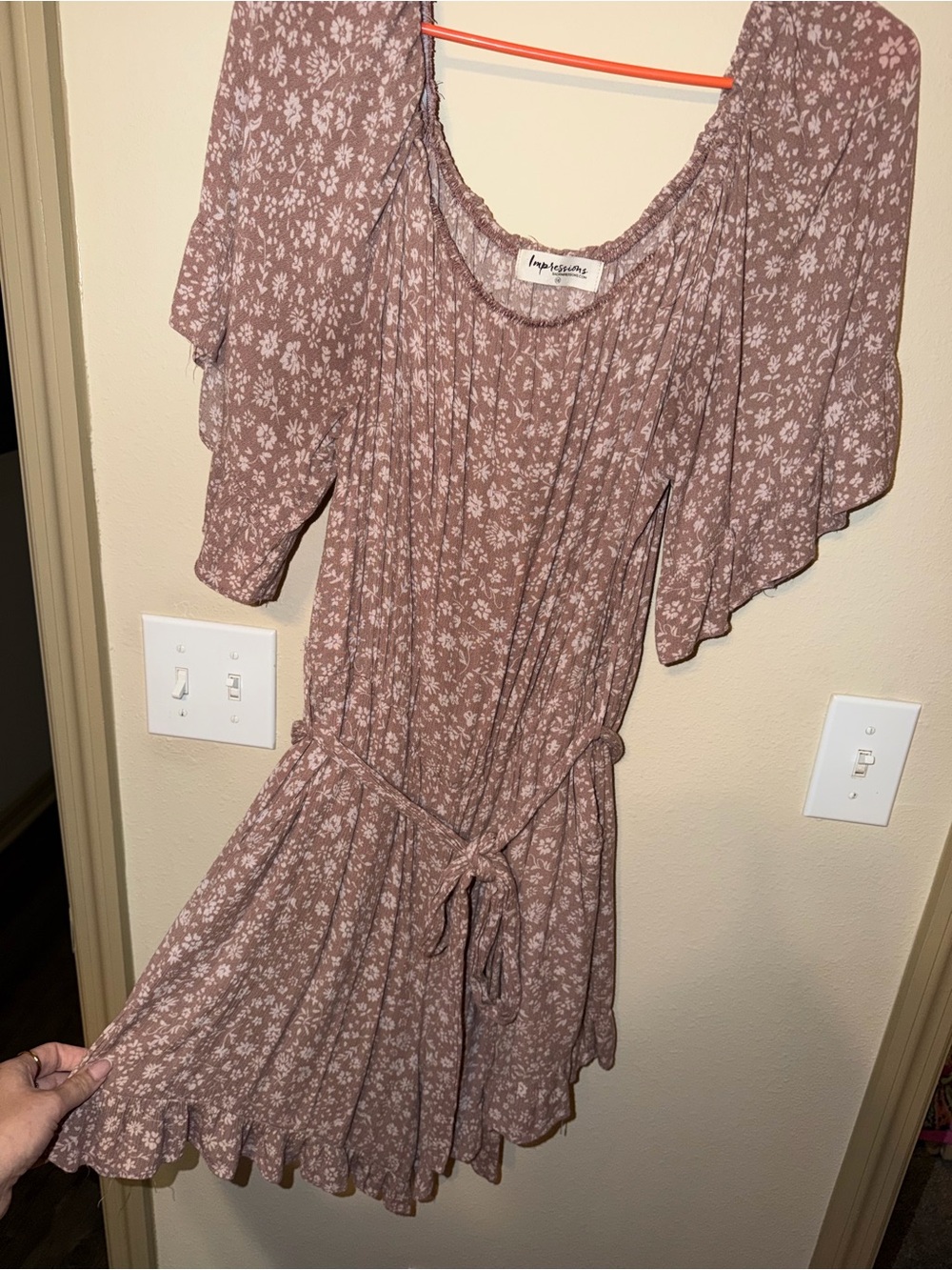 Impressions Mauve Floral Romper with Tie Waist